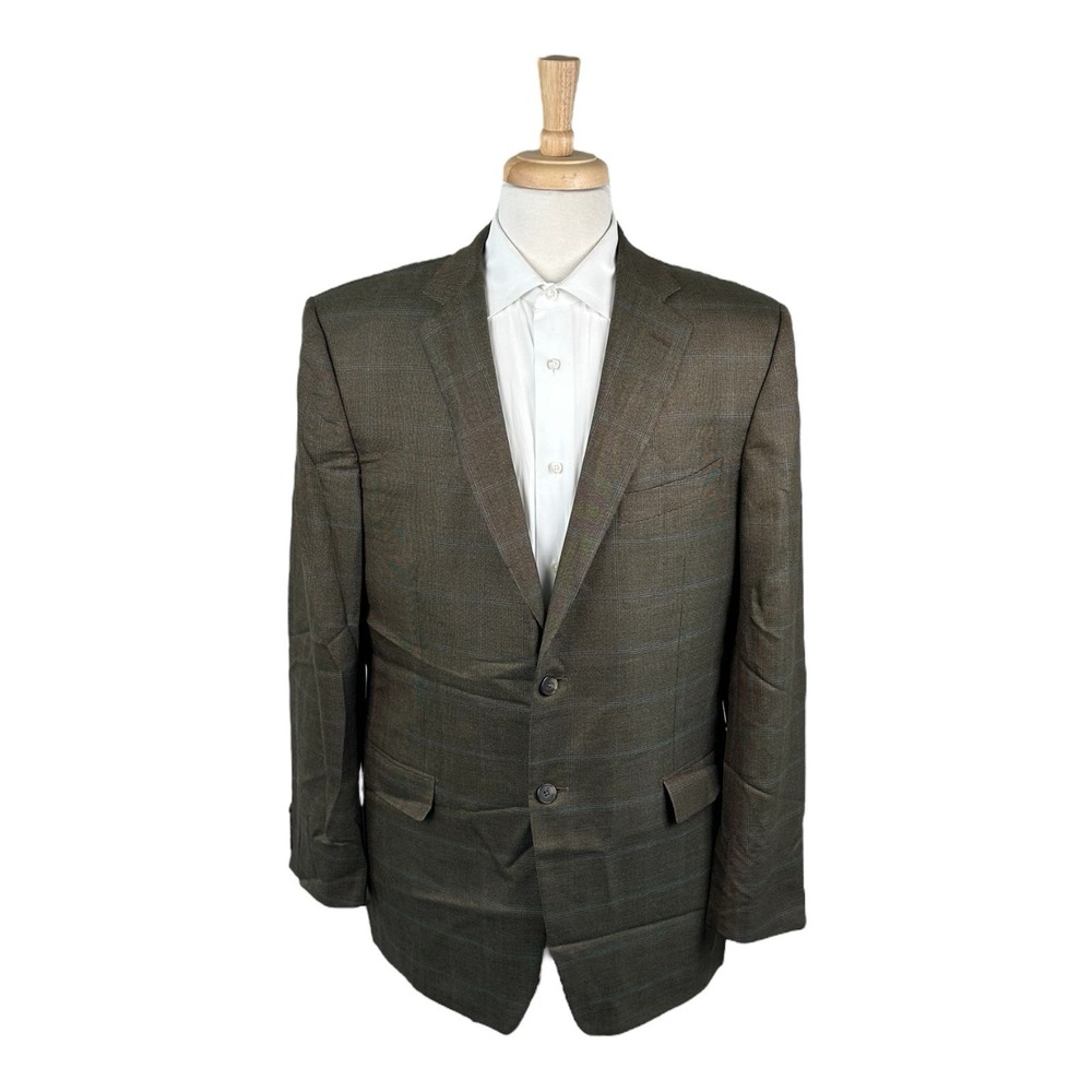 Ermenegildo Zegna Brown Blue Checked Trofeo Wool Silk Blazer 44R Fit Roma